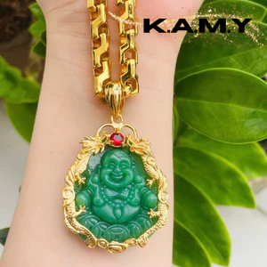 Mặt dây chuyền phật di lặc cười thiết kế rồng vàng ôm ngọc may mắn - Trang sức KAMY