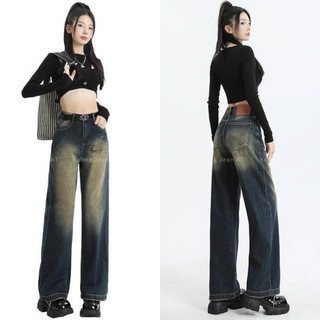 Quần Dài Jeans Nữ Ống Rộng Lưng Cao Wash Bụi Phong Cách Retro Ulzzang Hàn Quốc Denim Bò Jean WQJ042