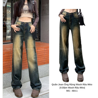 Quần Dài Jeans Nữ Ống Rộng Lưng Cao Wash Bụi Phong Cách Retro Ulzzang Hàn Quốc Denim Bò Jean WQJ042