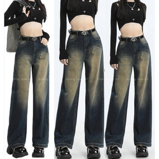 Quần Dài Jeans Nữ Ống Rộng Lưng Cao Wash Bụi Phong Cách Retro Ulzzang Hàn Quốc Denim Bò Jean WQJ042