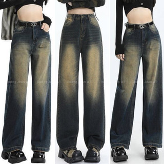 Quần Dài Jeans Nữ Ống Rộng Lưng Cao Wash Bụi Phong Cách Retro Ulzzang Hàn Quốc Denim Bò Jean WQJ042