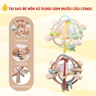 Gặm Nướu Silicone Coniu Hình Cầu Có Trục Xoay, Âm Thành Giúp Tăng Khả Năng Cầm Nắm Cho Bé( Tặng Hộp)