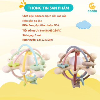 Gặm Nướu Silicone Coniu Hình Cầu Có Trục Xoay, Âm Thành Giúp Tăng Khả Năng Cầm Nắm Cho Bé( Tặng Hộp)