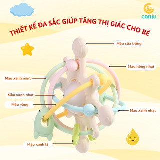 Gặm Nướu Silicone Coniu Hình Cầu Có Trục Xoay, Âm Thành Giúp Tăng Khả Năng Cầm Nắm Cho Bé( Tặng Hộp)