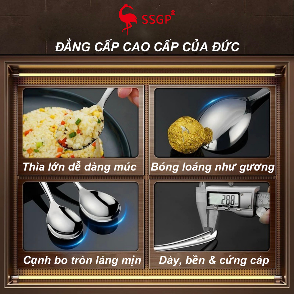 Muỗng ăn cơm inox 316 tròn ngắn SSGP muỗng canh muỗng inox cán dài muỗng cafe nĩa inox Thìa inox 316