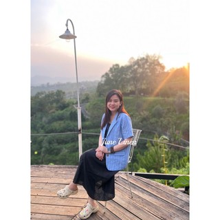 [JUNE LINEN] Blazer nữ Linen tưng premium kẻ sọc, tay ngắn, có 2 túi. Form rộng.