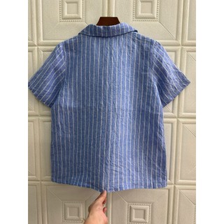 [JUNE LINEN] Blazer nữ Linen tưng premium kẻ sọc, tay ngắn, có 2 túi. Form rộng.