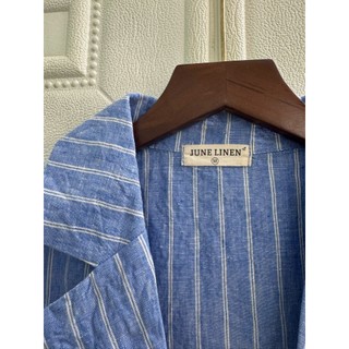 [JUNE LINEN] Blazer nữ Linen tưng premium kẻ sọc, tay ngắn, có 2 túi. Form rộng.