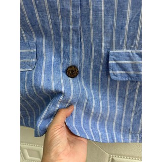 [JUNE LINEN] Blazer nữ Linen tưng premium kẻ sọc, tay ngắn, có 2 túi. Form rộng.