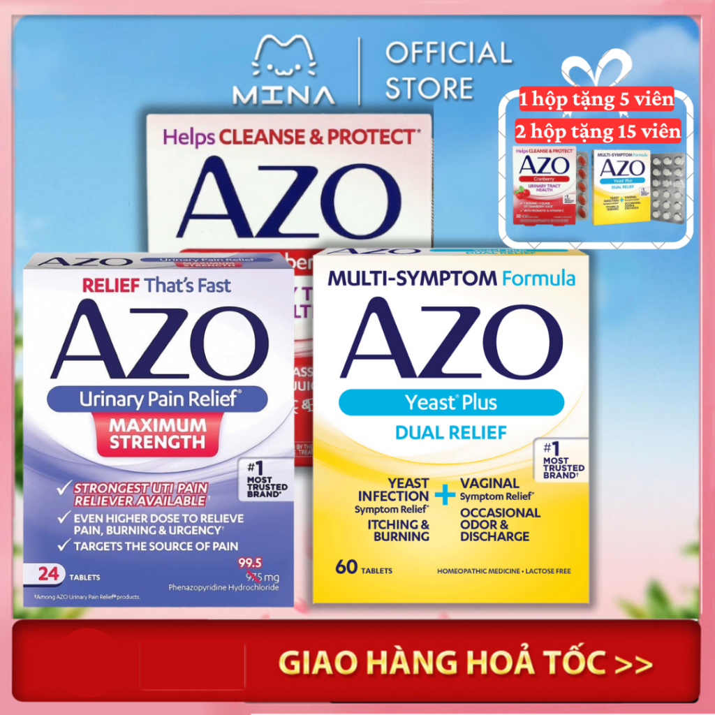 Viên uống AZO YEAST PLUS / AZO đỏ Cranberry Urinary Health- hỗ trợ các vấn đề PHỤ KHOA