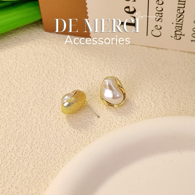 Bông tai De Merci Accessoies Kim Loại Không Đều Ngọc Trai Thanh Lịch Màu Bạc Hình Học Cá Tính Bông Tai Trang Sức