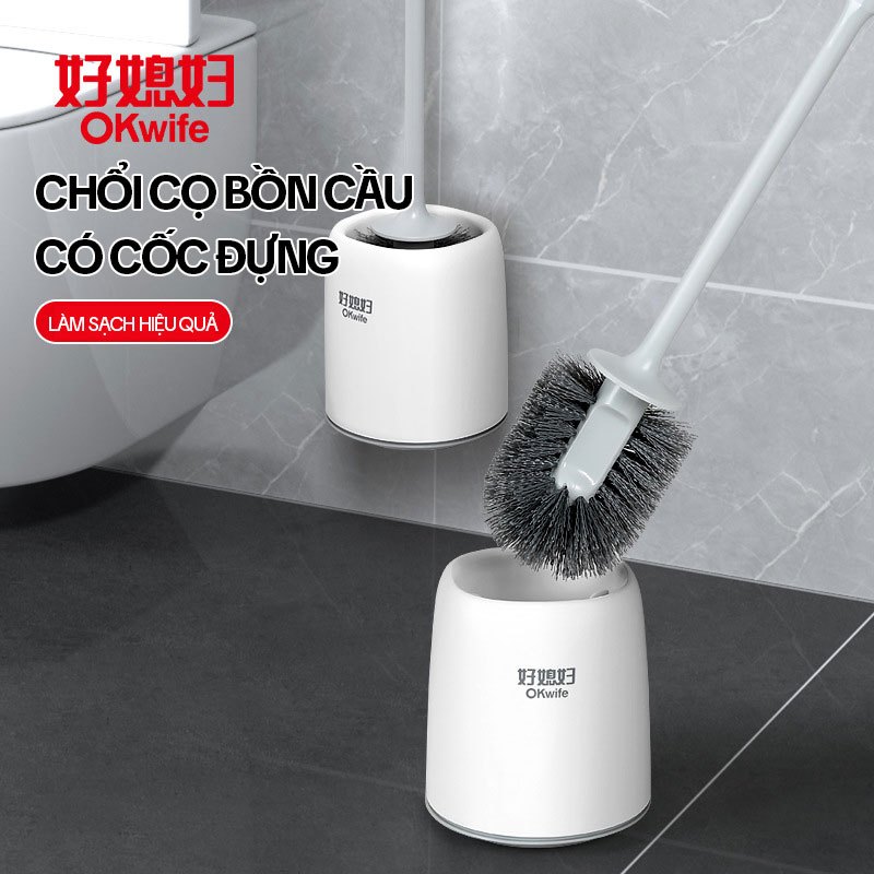 Ảnh Chổi Cọ Bồn Cầu Có Cốc Đựng OKwife AGW-5749 - Cây Chà Bồn Cầu, Cọ Toilet Thông Minh, Bàn Chải Chà Bồn Cầu, Nhà Vệ Sinh 1