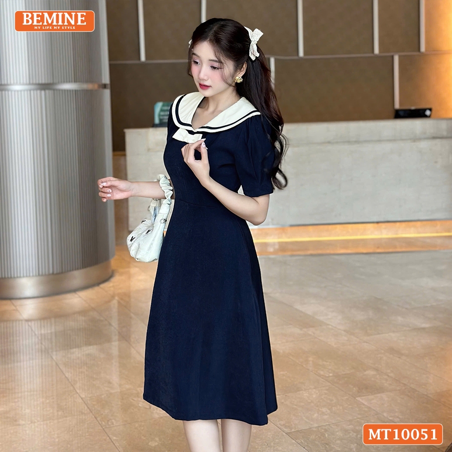 Ảnh Đầm thiết kế BEMINE cổ thủy thủ có viền đính nơ dáng chữ A phù hợp đi làm, đi chơi-MT10051 4