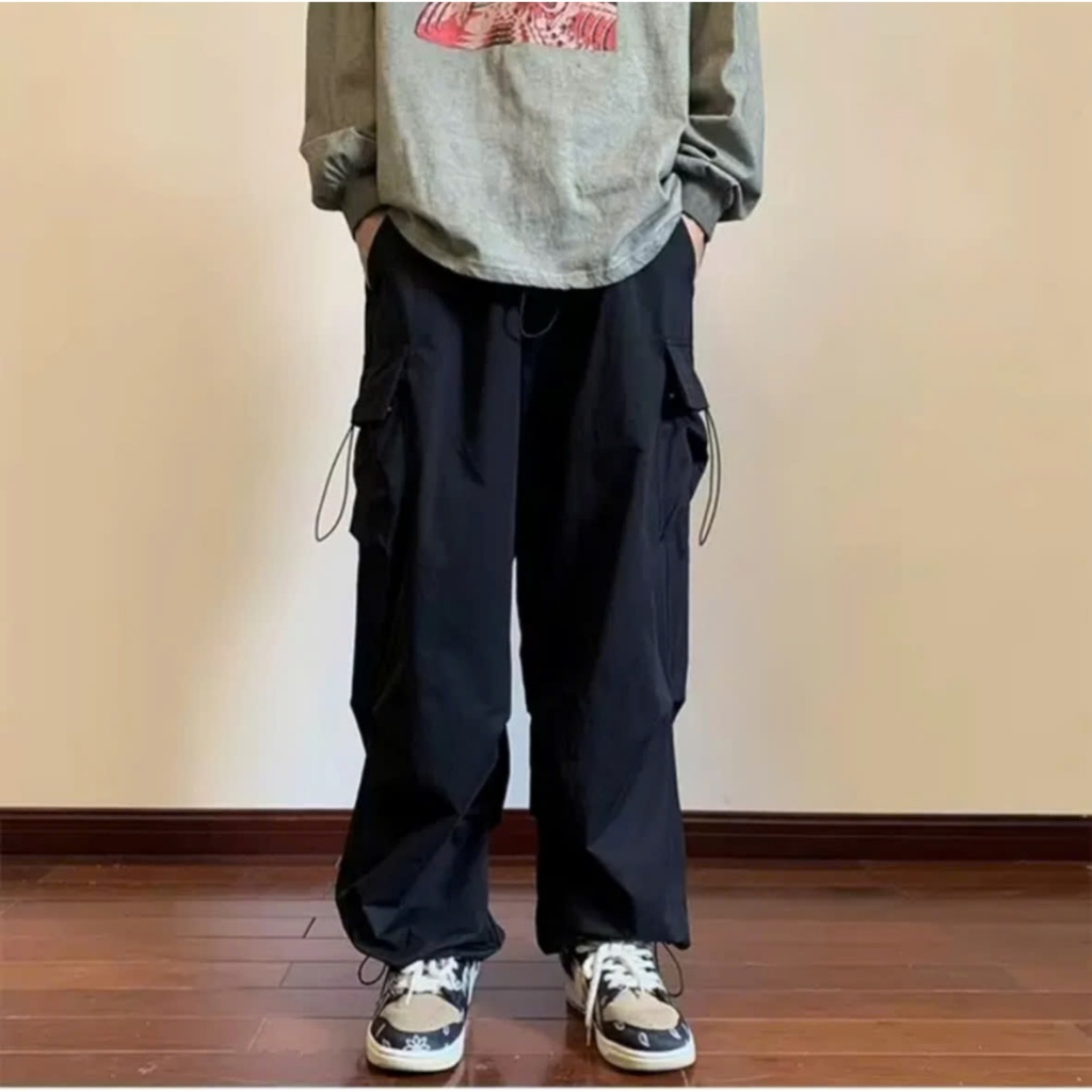 Quần Dài Jogger Unisex Thường Ngày Ống Rộng Túi Hộp Dây Rút Thời Trang Kaki Co Giãn Phong Cách L