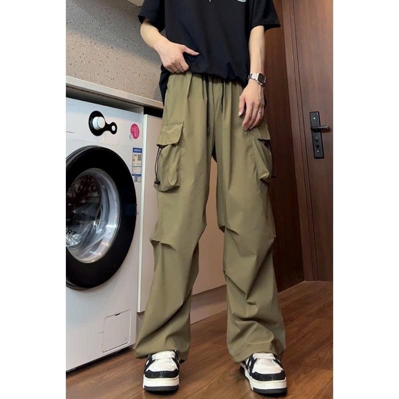 Quần Dài Jogger Unisex Thường Ngày Ống Rộng Túi Hộp Dây Rút Thời Trang Kaki Co Giãn Phong Cách L