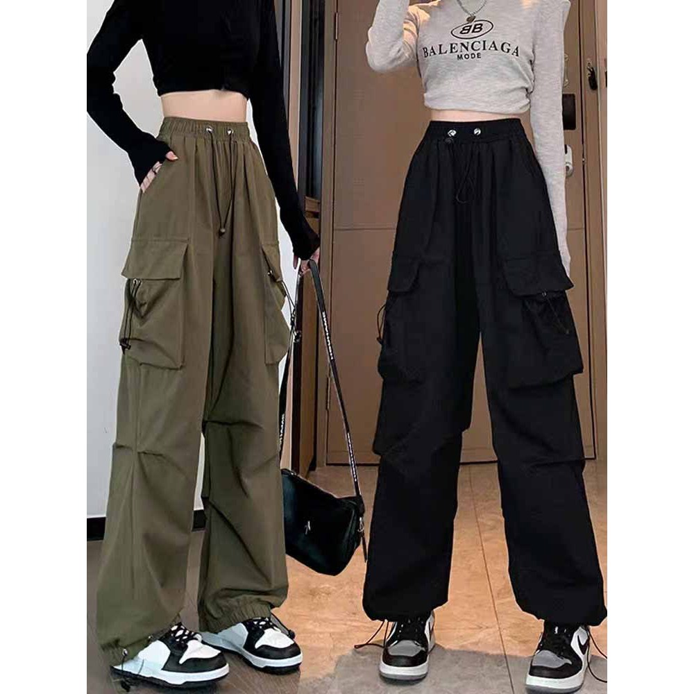 Quần Dài Jogger Unisex Thường Ngày Ống Rộng Túi Hộp Dây Rút Thời Trang Kaki Co Giãn Phong Cách L