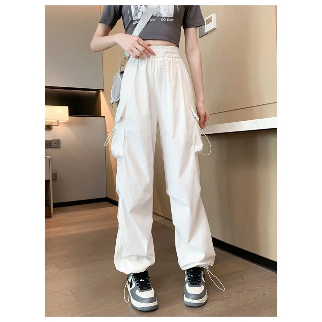 Quần Dài Jogger Unisex Thường Ngày Ống Rộng Túi Hộp Dây Rút Thời Trang Kaki Co Giãn Phong Cách L