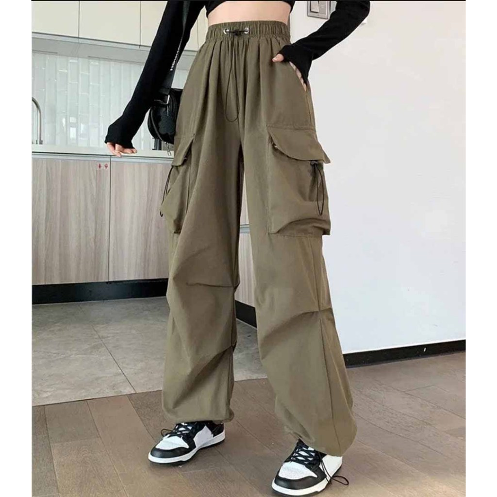 Quần Dài Jogger Unisex Thường Ngày Ống Rộng Túi Hộp Dây Rút Thời Trang Kaki Co Giãn Phong Cách L