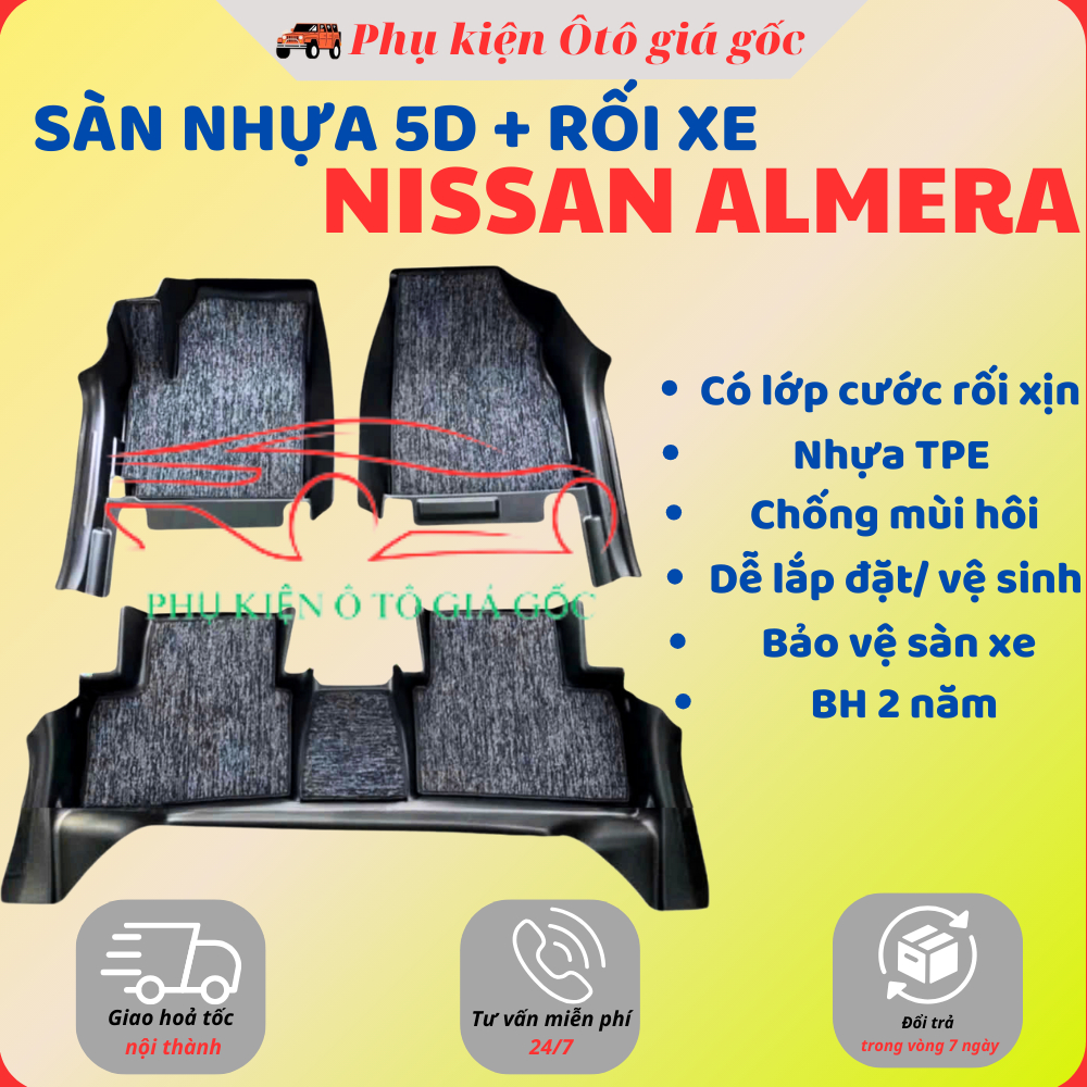 Thảm lót sàn ô tô Nissan ALmera 2018-2025, Thảm nhựa TPE đúc 5D tràn viền bậc cửa - 2 hàng