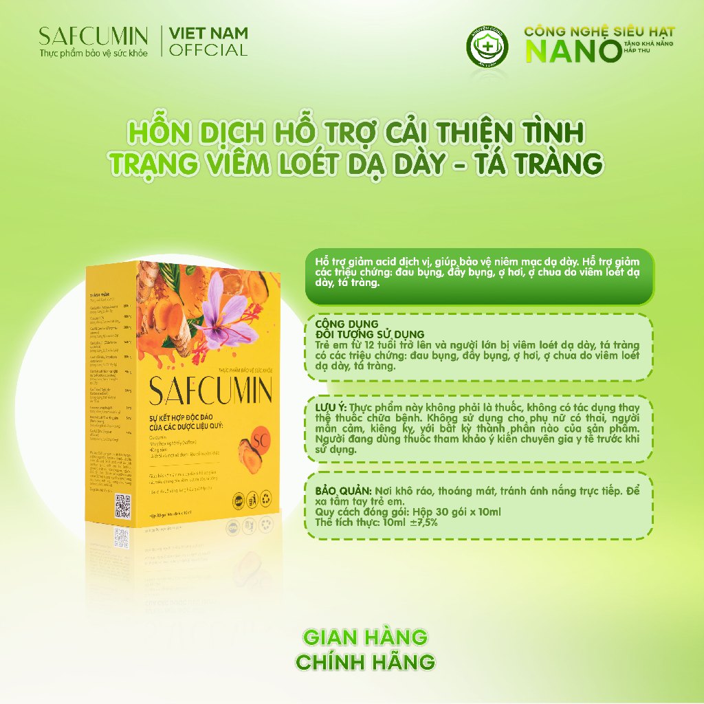 Combo 3 Hộp Nghệ Nano Curcumin Safcumin tặng 9 gói lẻ - bảo vệ dạ dày, tá tràng, giảm đau bụng, ợ hơi, ợ chua