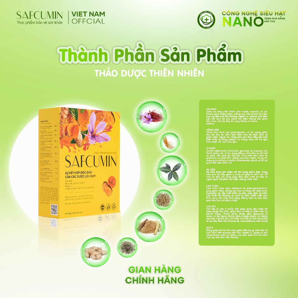 Combo 5 Hộp Nghệ Nano Curcumin Safcumin - Bảo vệ dạ dày, tá tràng, giảm đau bụng, ợ hơi, ợ chua