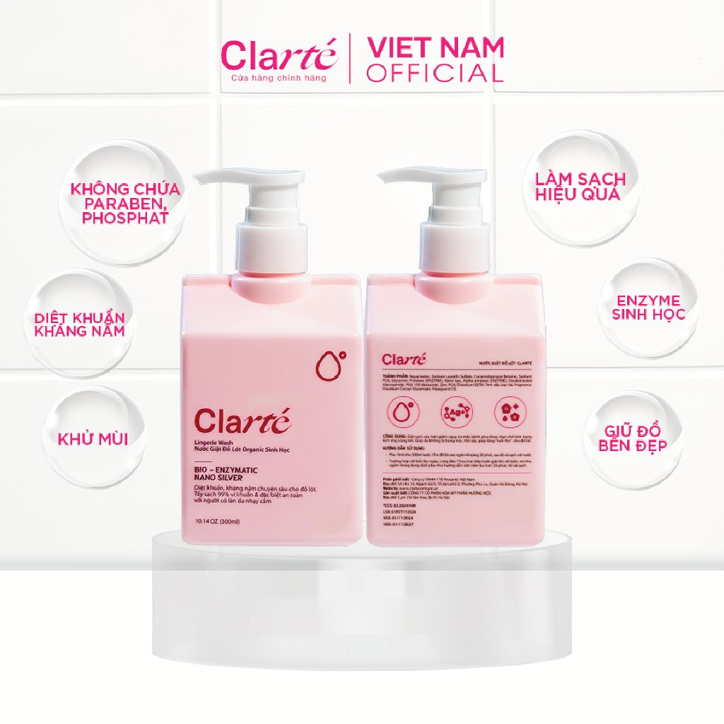 Combo 5 Nước Giặt Đồ Lót Clarté Lingerie Wash 300ml Khử Mùi, Kháng Khuẩn, An Toàn Cho Da Nhạy Cảm