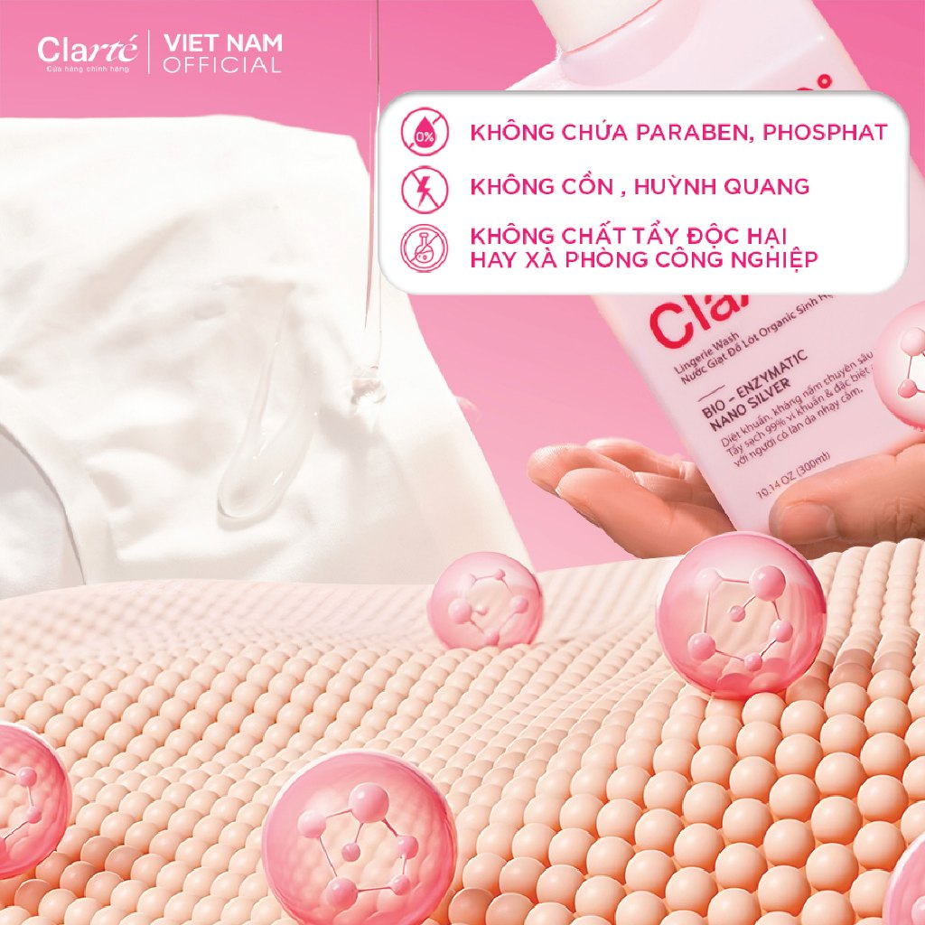 Combo 5 Nước Giặt Đồ Lót Clarté Lingerie Wash 300ml Khử Mùi, Kháng Khuẩn, An Toàn Cho Da Nhạy Cảm