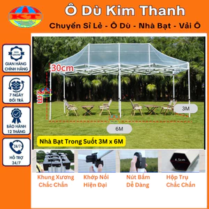 Nhà Bạt Di Động Gấp Gọn Trong Suốt 3M x 6M Có Rèm Che Xung Quanh, Thiết Kế Cửa Kéo Khoá Ra Vào
