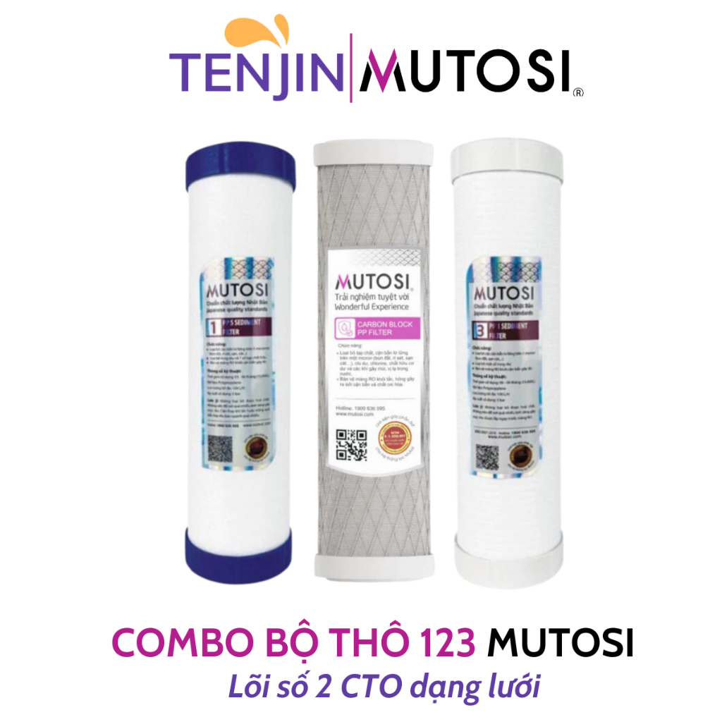 Combo Thô Mutosi CTO Lưới Dạng Than Nén Dùng Cho Các Máy Lọc Nước RO Giúp Loại Bỏ Các Tạp Chất Cặn Bẩn Và Chất Gây Mùi