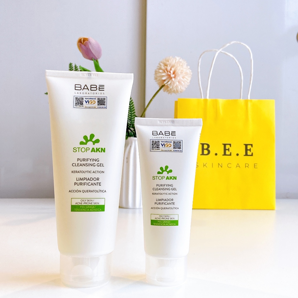 Sửa Rửa Mặt BABE Stop Akn Purifying Cleansing Gel Giảm Mụn, Thu Nhỏ Lỗ Chân Lông