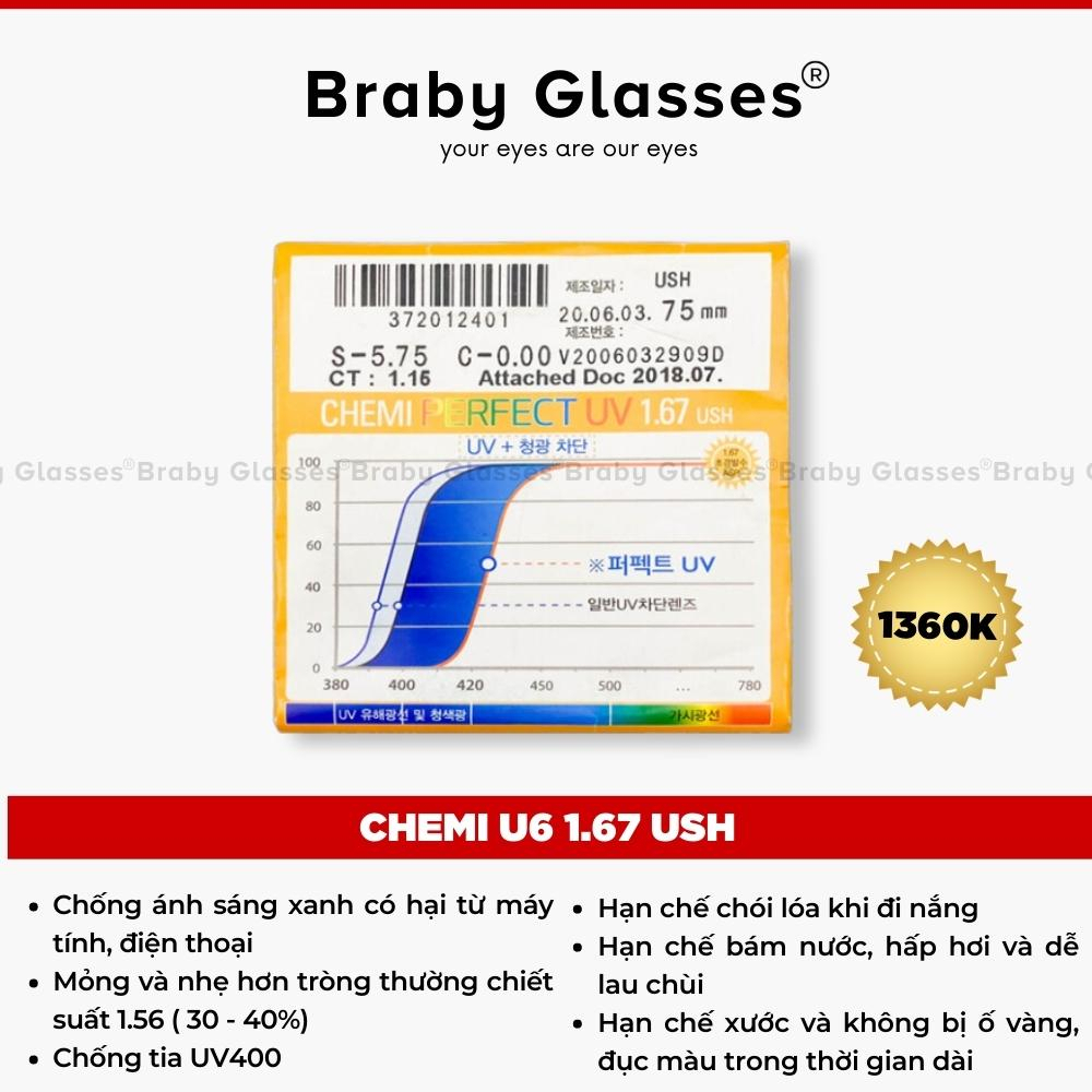 Tròng kính cận, loạn, viễn thị Braby Glasses dòng Chemi cao cấp chống tia uv, lọc ánh sáng xanh, đổi màu khi ra nắng