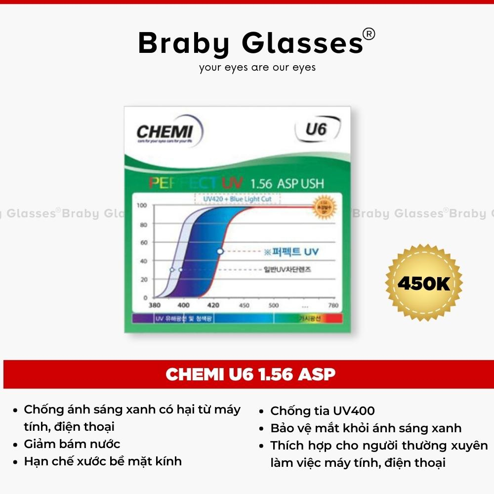 Tròng kính cận, loạn, viễn thị Braby Glasses dòng Chemi cao cấp chống tia uv, lọc ánh sáng xanh, đổi màu khi ra nắng