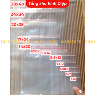 Túi Zip Chỉ Đỏ 1kg Đủ Kích Cỡ Và Số - Trong Suốt, Loại Dày Dặn, Có Khóa Bấm Vuốt Mép