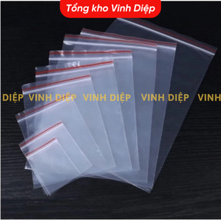 Túi Zip Chỉ Đỏ 1kg Đủ Kích Cỡ Và Số - Trong Suốt, Loại Dày Dặn, Có Khóa Bấm Vuốt Mép