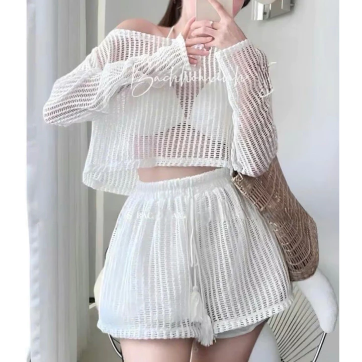 Set bộ ba món đi biển cho nữ set bikini kèm khoác cực xinh cho nữ đi chơi đi biển năng động kín đáo
