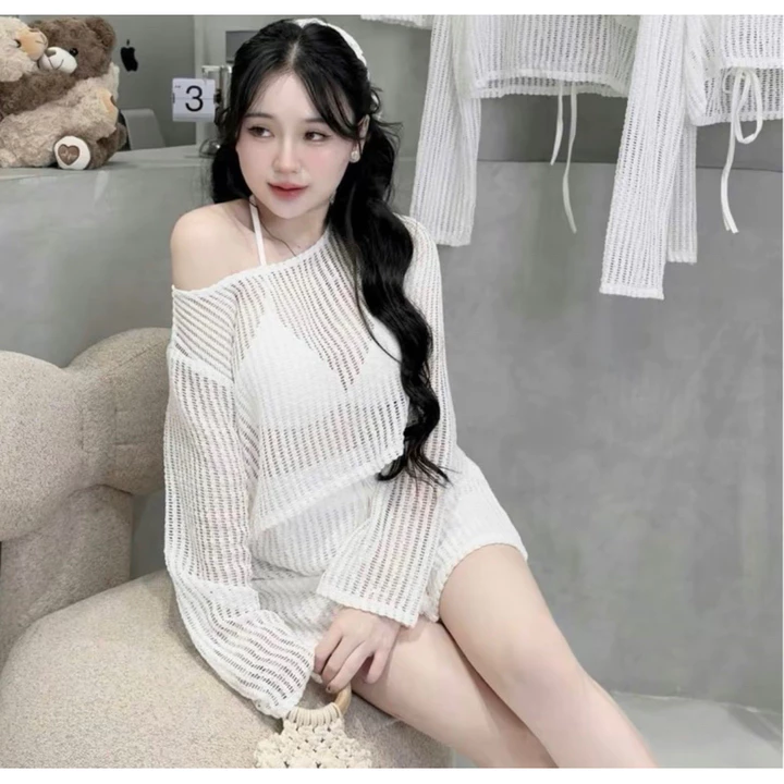 Set bộ ba món đi biển cho nữ set bikini kèm khoác cực xinh cho nữ đi chơi đi biển năng động kín đáo