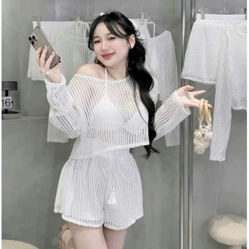 Set bộ ba món đi biển cho nữ set bikini kèm khoác cực xinh cho nữ đi chơi đi biển năng động kín đáo