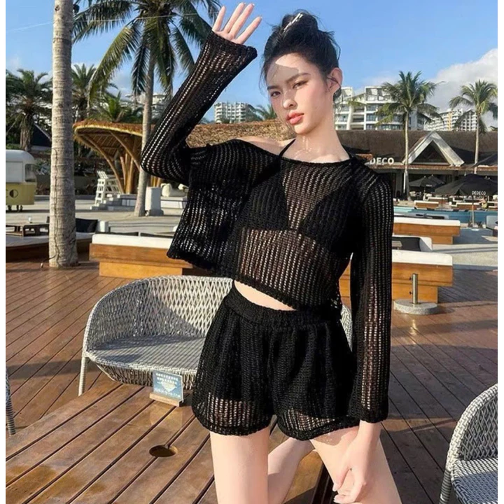 Set bộ ba món đi biển cho nữ set bikini kèm khoác cực xinh cho nữ đi chơi đi biển năng động kín đáo