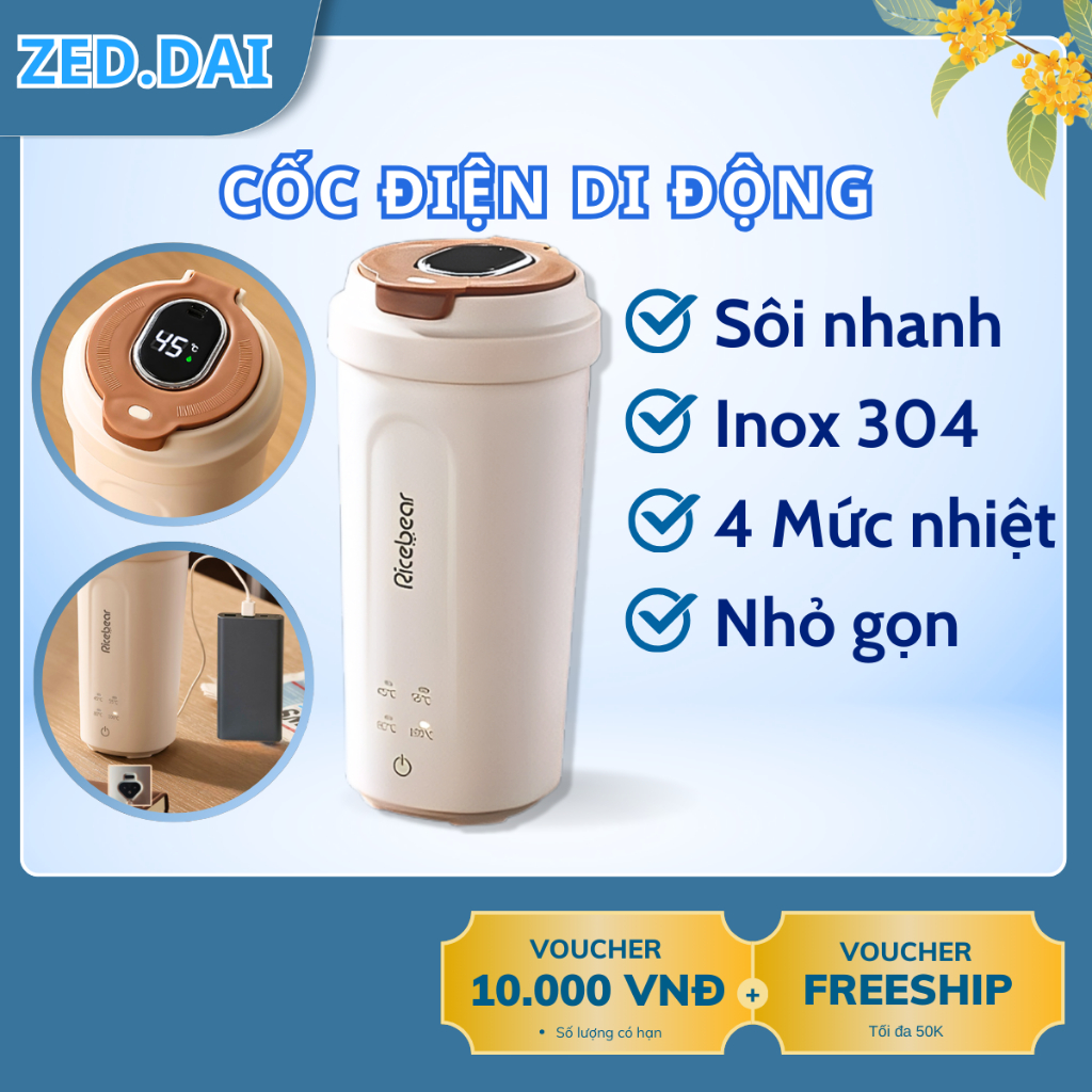 Bình đun nước Siêu tốc mini Hiển thị nhiệt độ và Sạc Type C 450ml Tự ngắt khi sôi, kèm túi đựng du lịch nhỏ gọn tiện lợi