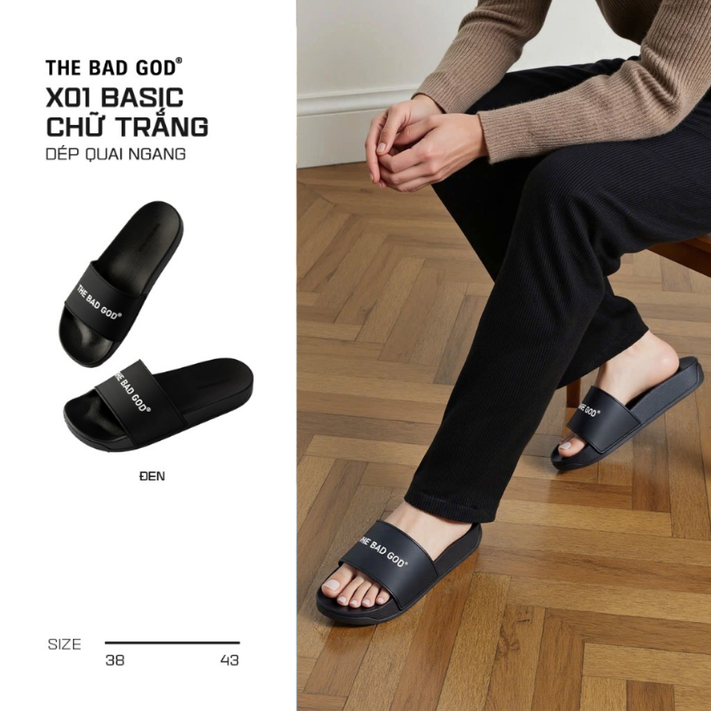 Dép Quai Ngang Basic Nam Nữ The Bad God X01 Chữ Trắng Dép Slipper Local Brand Unisex Đế PVC Chống Trơn | BigBuy360 - bigbuy360.vn