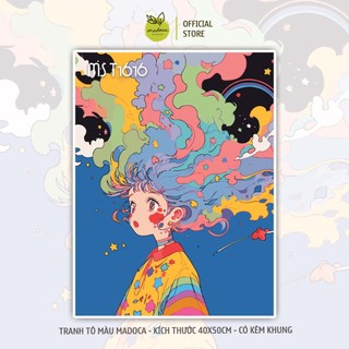 [HỎA TỐC] Tranh tô màu số hóa Madoca có khung 40x50cm CÔ GÁI SẮC MÀU
