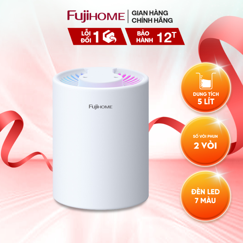 Ảnh Máy phun sương, tạo ẩm FUJIHOME HM05A  dung tích lớn 2 vòi phun , tích hợp đèn Led 7 màu - Bảo hành 12 tháng 1