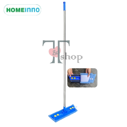 Cây Lau Nhà Inox Microfiber Mịn / San hô/ Xoắn 40cm Bản Nhựa Dán Homeinno CÁN THẲNG 1m45