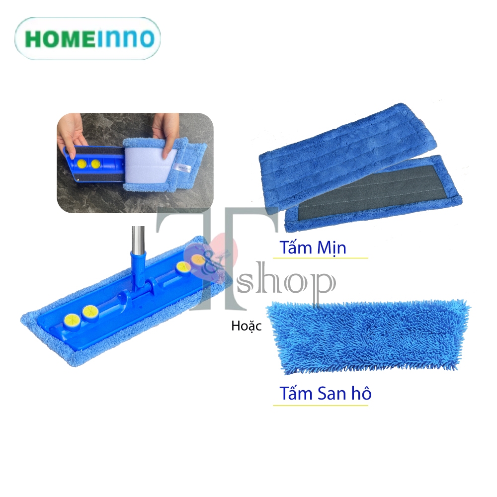 Cây Lau Nhà Inox Microfiber Mịn / San hô/ Xoắn 40cm Bản Nhựa Dán Homeinno CÁN THẲNG 1m45