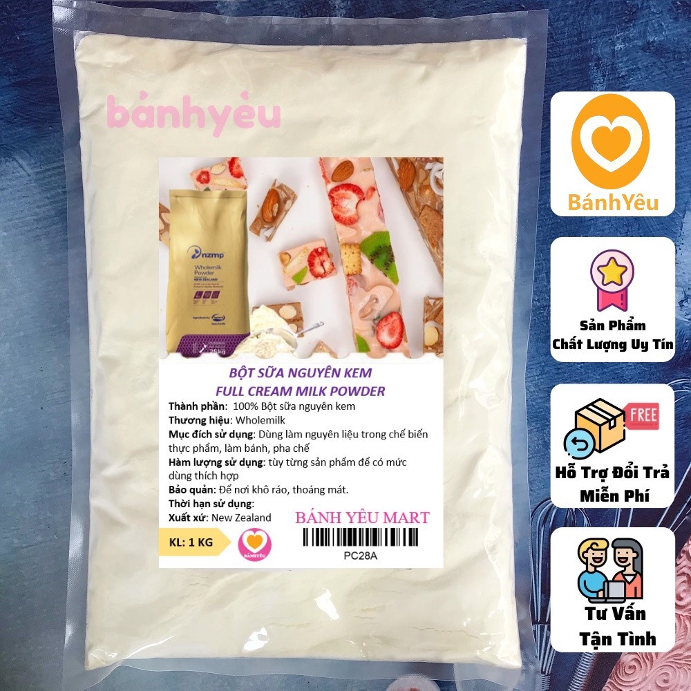 Bột sữa nguyên kem New Zealand làm bánh gói nguyên 1kg - PC28A