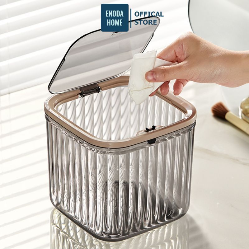 Thùng Rác Mini Để Bàn Văn Phòng ENODA HOME, Thùng Đựng Rác Mini Kiểu Dáng Vân Sọc Hiện Đại TR050