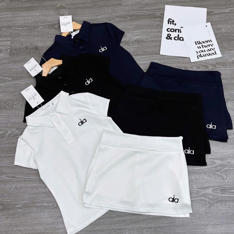 Sét chất UMI LẠNH áo polo tay cộc+ chân váy lót quần. Đủ size SMLXL 40kg- 70kg BỘ [CV- AIA POLO]