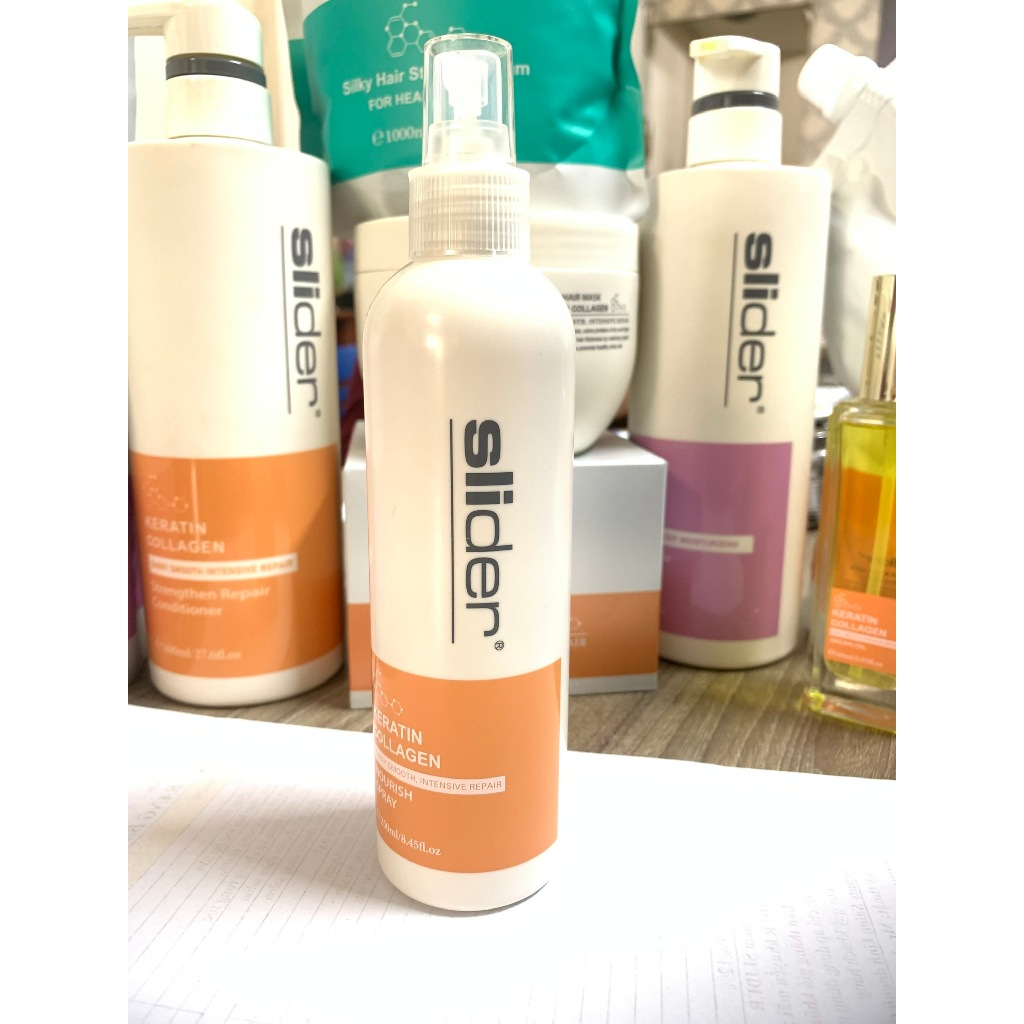 Xịt dưỡng Siêu Bóng siêu mềm mượt tóc SLIDER Tinh chất Keratin Collagen tái tạo Argan oi [ Madein Ý 250ml ]
