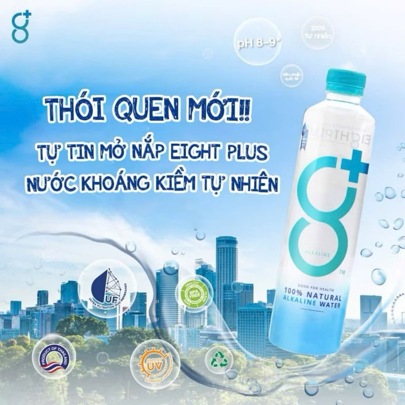 {Chính hãng} Nước ION kiềm EIGHT PLUS LVS thùng 24 chai 500ml cho dân văn phòng và người tập luyện sức khoẻ, giữ dáng
