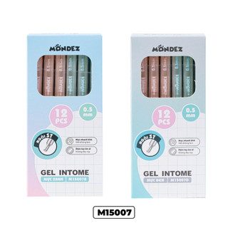 Hộp 12 Bút Bi Gel Bấm MONDEZ Ngòi 0.5mm, Bút Gel Bấm Intome Ngòi ST Viết Siêu Trơn Mực Xanh Đen M15007